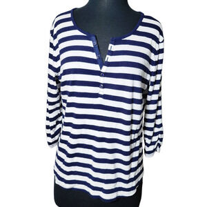 New York & Company shirt striped blue, white sz XL